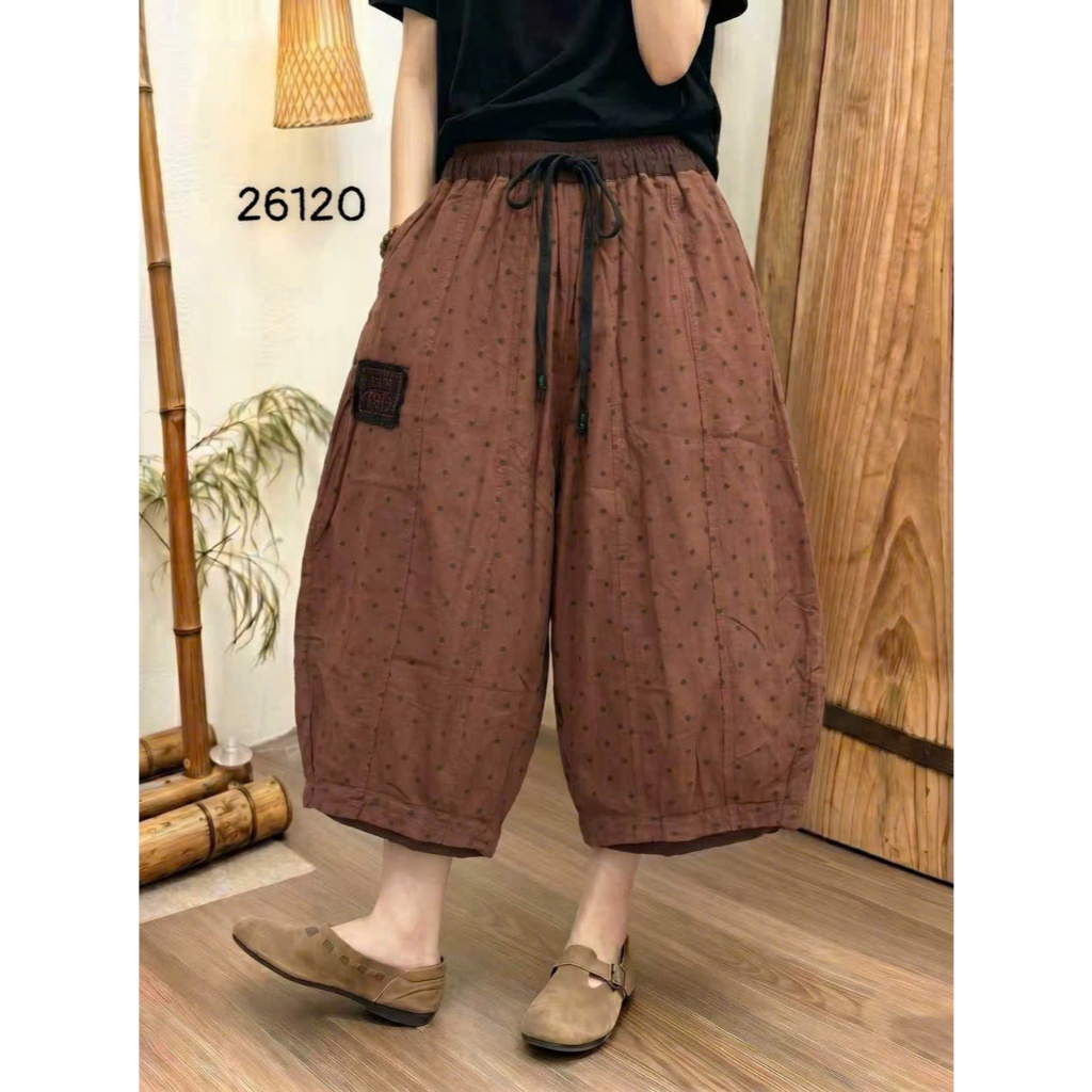 Quần linen ghép mảnh form thụng 2026