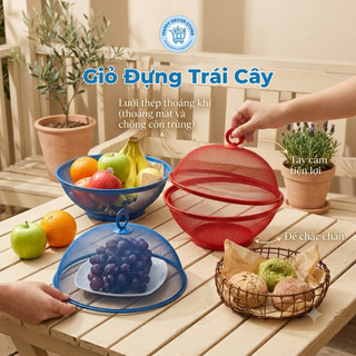 Giỏ Đựng Trái Cây Lưới Có Nắp 27cm Đa Năng Rửa Rau Củ Quả Thoáng Khí Nhà Bếp Tiện Lợi