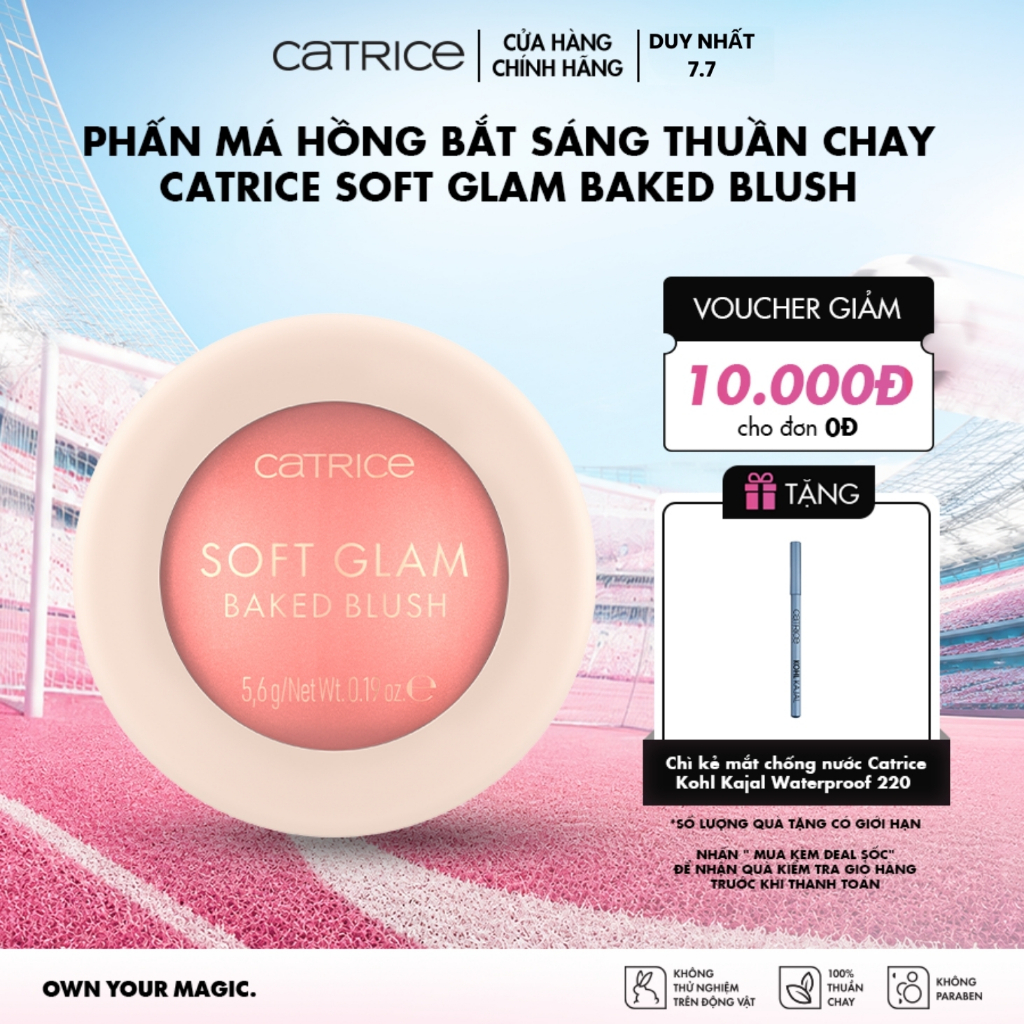 Phấn má hồng bắt sáng thuần chay Catrice Soft Glam Baked Blush
