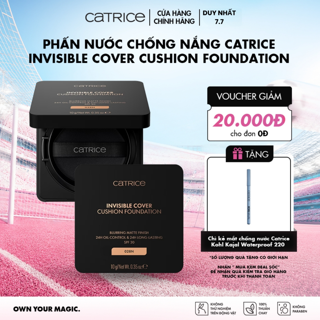 [Hàng Mới Về] Phấn nước Catrice Invisible Cover Cushion Foundation giữ nền bền lì 24h dành cho mọi loại da 10g