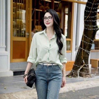 Áo sơ mi kẻ sọc nữ, áo sơ mi công sở phong cách thanh lịch, trẻ trung