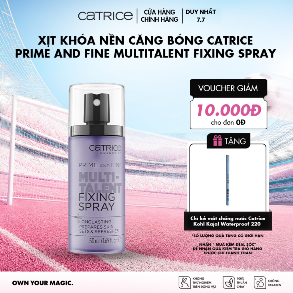 Xịt khóa nền Catrice Prime And Fine Multitalent Fixing Spray giúp da mướt và ăn phấn hơn 50ml