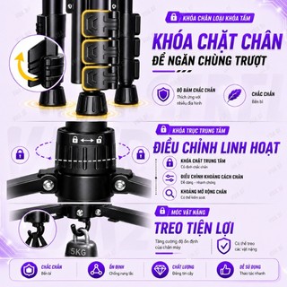TRIPOD VUASI 360 Chân Máy Ảnh Điện Thoại Cao1m7 Hỗ Trợ CHỤP ẢNH QUAY VIDEO CHUYÊN NGHIỆP Xoay 360 Độ