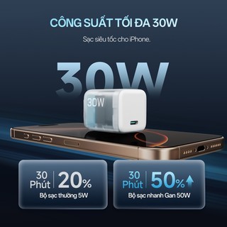 Củ Sạc GaN CUKTECH AC30S 1C | Công Suất Max 30W | Siêu Nhỏ Gọn | Bảo Hành 18 Tháng