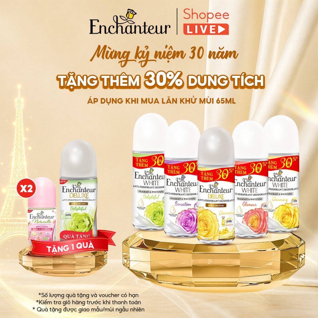 [LIVE] [KỶ NIỆM 30 NĂM] Lăn Khử Mùi Nữ Hương Nước Hoa Enchanteur Delightful/Glamour/Sensation/Charming 65ml