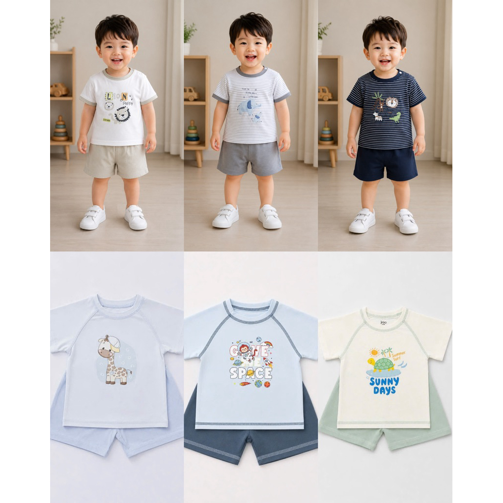 Bộ quần áo cộc tay hãng JINRO chất modal petit cho bé từ 9 tháng đến 4 tuổi