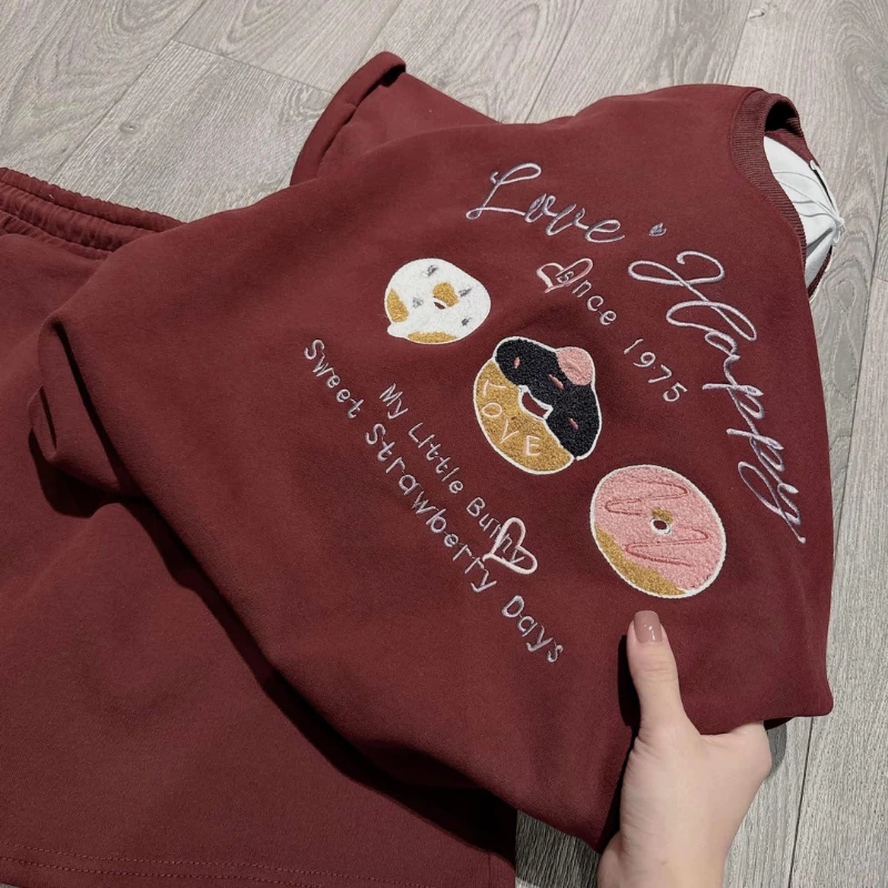 Set đồ nữ Dona HCOM25332,Đồ bộ nữ áo thun cộc tay quần short ngắn màu đỏ họa tiết cute