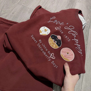 Set đồ nữ tiểu thư,đồ bộ nữ áo phông cổ tròn cộc tay 2 lớp họa tiết hình bánh donut mix chân váy ngắn cá tính HCOM25332