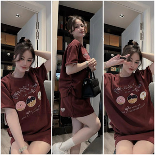 Set đồ nữ tiểu thư,đồ bộ nữ áo phông cổ tròn cộc tay 2 lớp họa tiết hình bánh donut mix chân váy ngắn cá tính HCOM25332