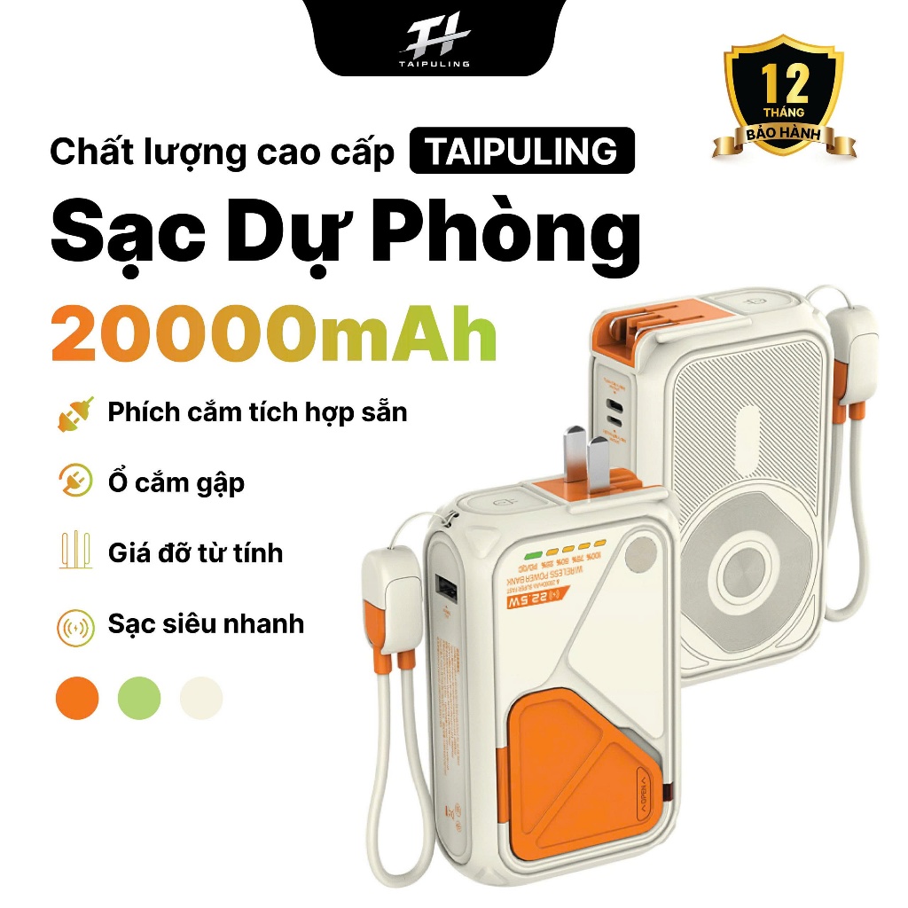sạc dự phòng D042 Chính Hãng TAIPULING , Hỗ Trợ Sạc Không Dây,Củ Sạc có chứng nhận CCC,BH 12 Tháng