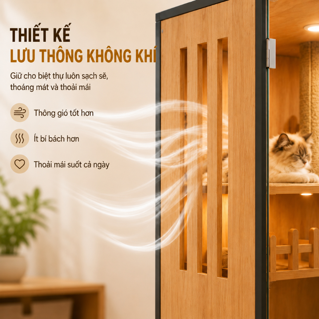 Tủ Nhà Gỗ Villa Cho Mèo 3 Tầng Sang Trọng - Không Gian Vui Chơi Đa Năng Cho Nhiều Mèo