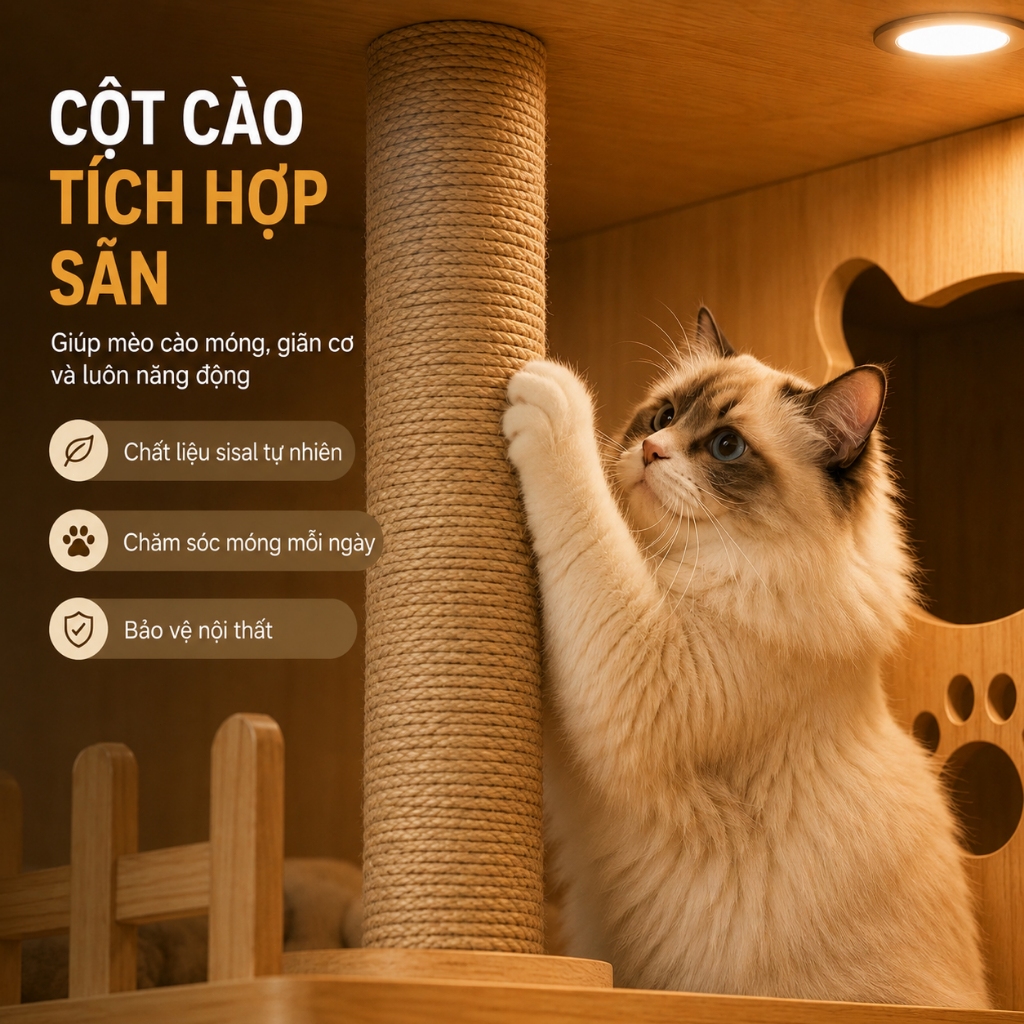 Tủ Nhà Gỗ Villa Cho Mèo 3 Tầng Sang Trọng - Không Gian Vui Chơi Đa Năng Cho Nhiều Mèo