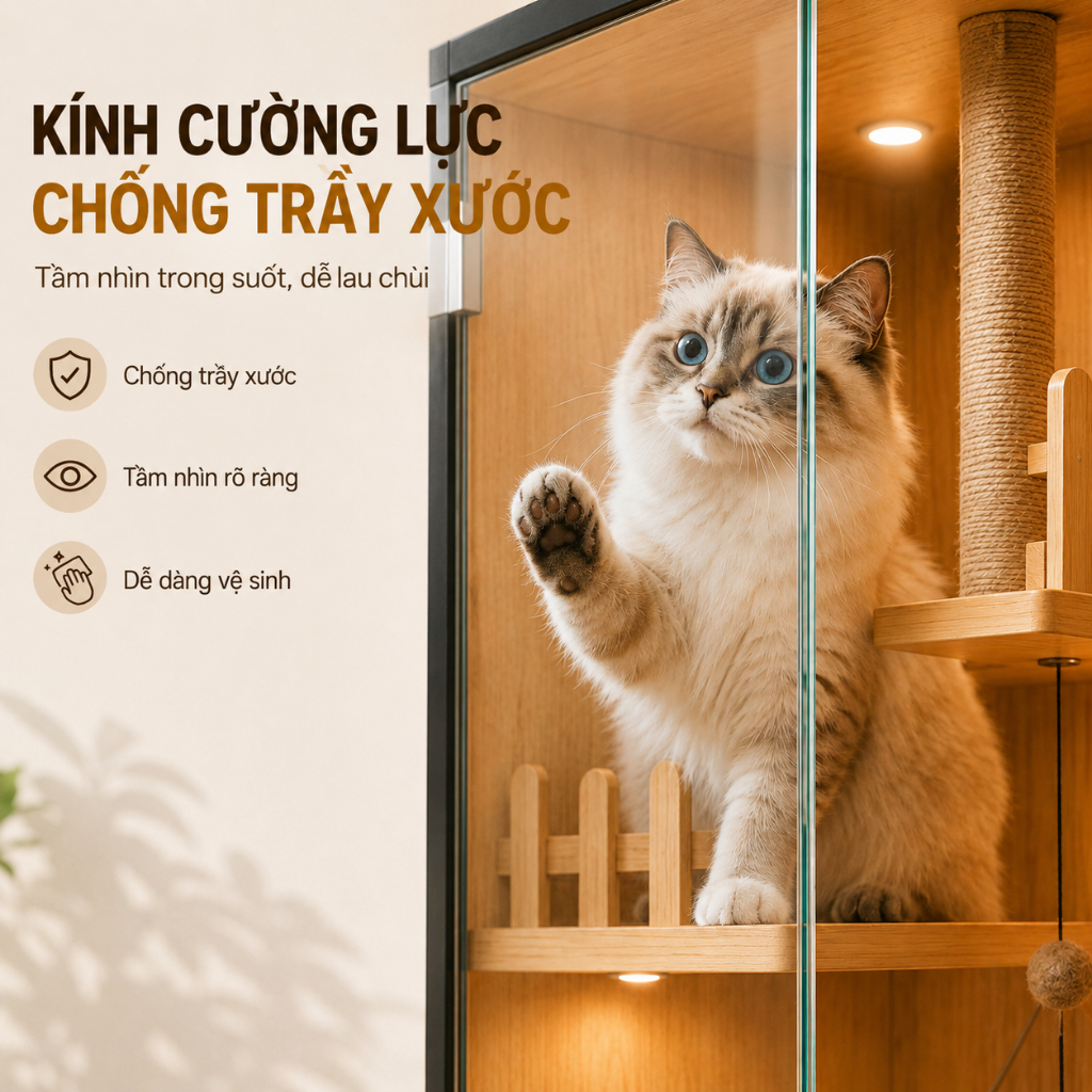 Tủ Nhà Gỗ Villa Cho Mèo 3 Tầng Sang Trọng - Không Gian Vui Chơi Đa Năng Cho Nhiều Mèo
