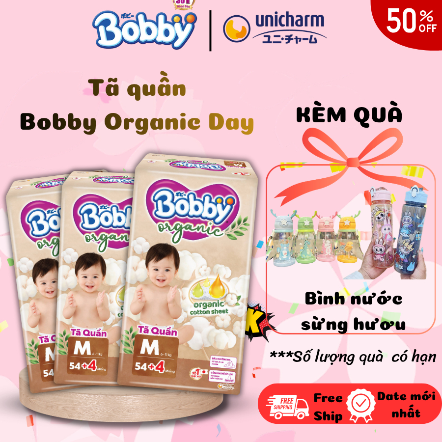 [MUA 1 TẶNG 1] Tã Quần Bobby Organic Day/ Tã Quần Orrganic Sleep Well Cao Cấp-Size M/L/XL/XXL/XXXL