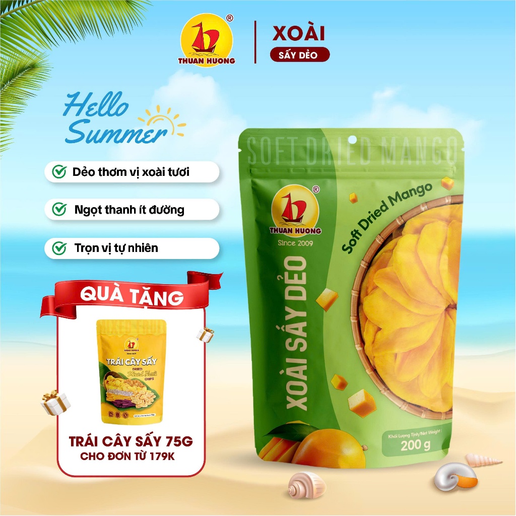Xoài sấy dẻo Thuận Hương 200g chua ngọt, dẻo thơm - Ăn vặt trái cây sấy dẻo