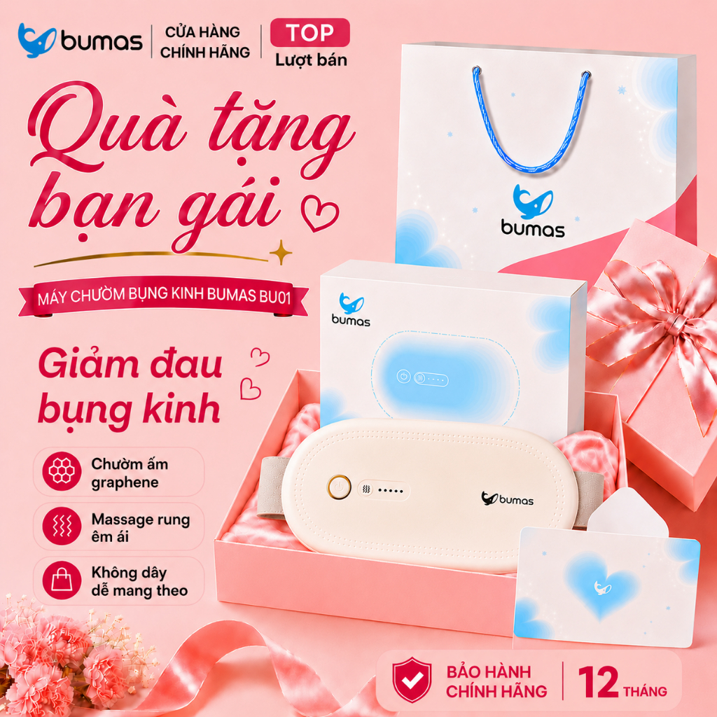 [Tặng Túi+Thiệp] Máy Chườm Bụng Kinh BUMAS BU01 - Đai Chườm Nóng Giảm Đau Bụng Kinh Quà Tặng Bạn Gái