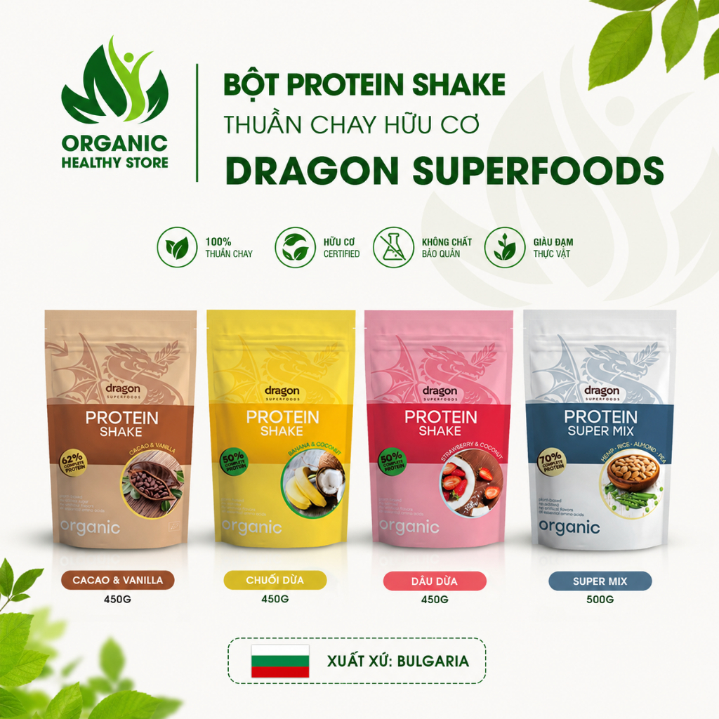 Bột Protein Shake thuần chay hữu cơ Dragon Superfoods