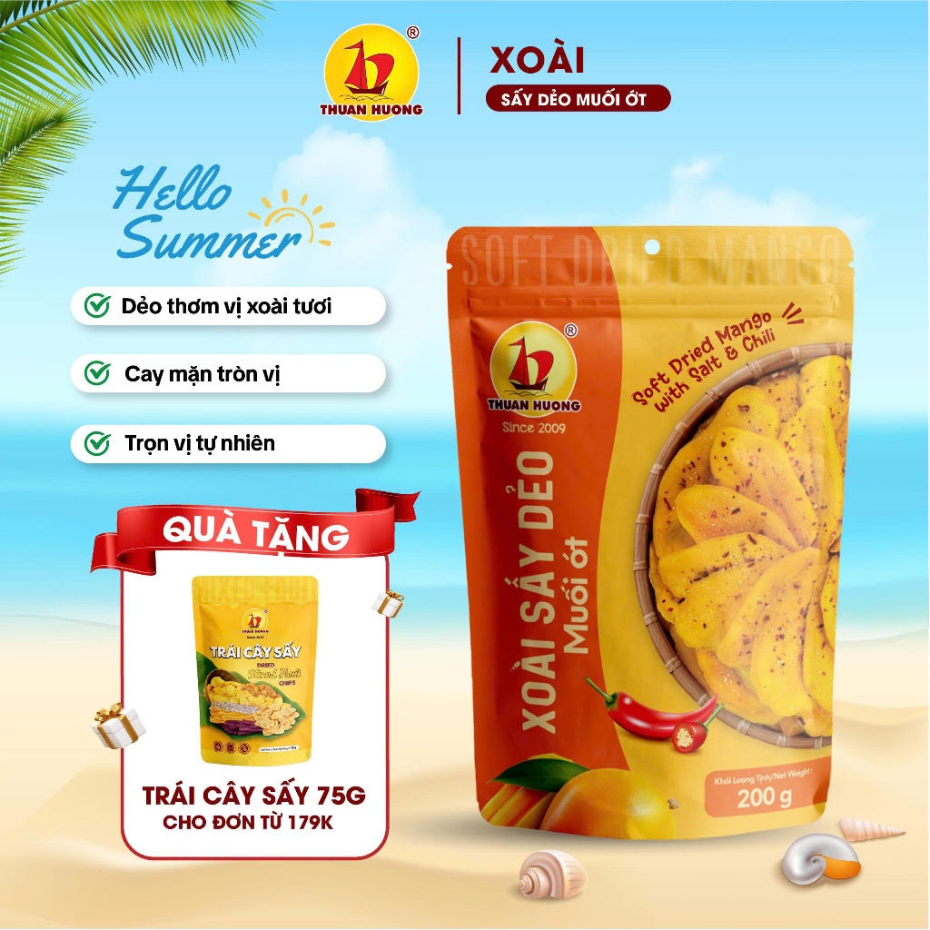 Xoài Sấy Dẻo Muối Ớt Thuận Hương 200g - Xoài sấy dẻo Vị Chua Ngọt, cay vừa, dẻo ngon