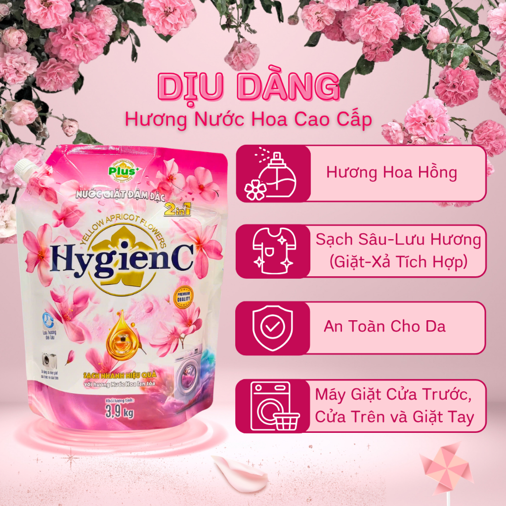 [SV] Combo 2 Túi Nước Giặt Đậm Đặc HygienC Plus 3,9 Kg/Túi