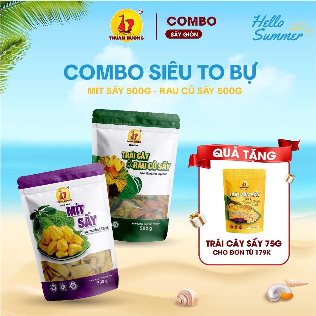 Combo Mít sấy + Rau củ sấy Thuận Hương - Combo 500g + 500g | Combo 200g + 200g - Thập cẩm Giòn thơm