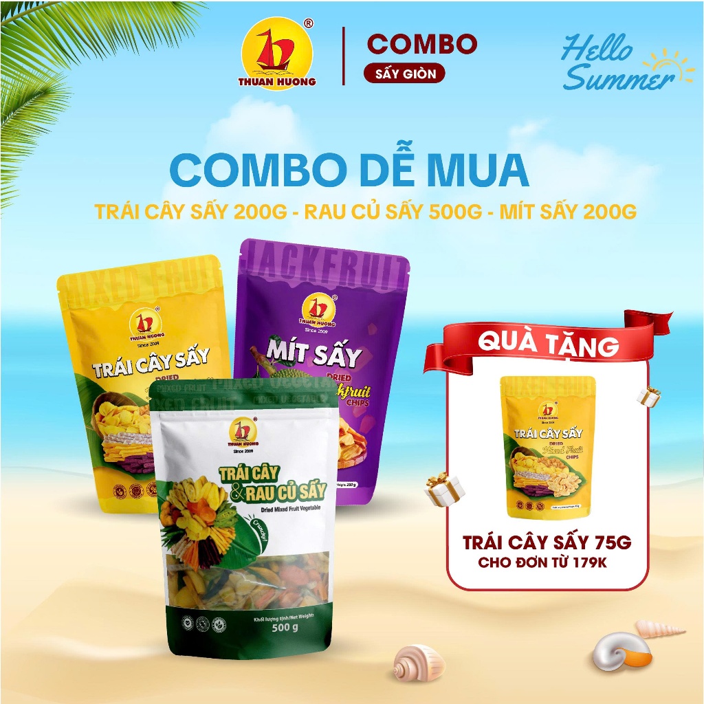Combo Mít Sấy 200g + Trái Cây Sấy 200g + Rau Củ Sấy 500g Thuận Hương - Ăn vặt hàng chuẩn xuất khẩu