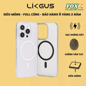 Ốp Likgus mỏng lưng nhám chống vân tay hỗ trợ sạc không dây cho IPhone 11 đến 17Promax
