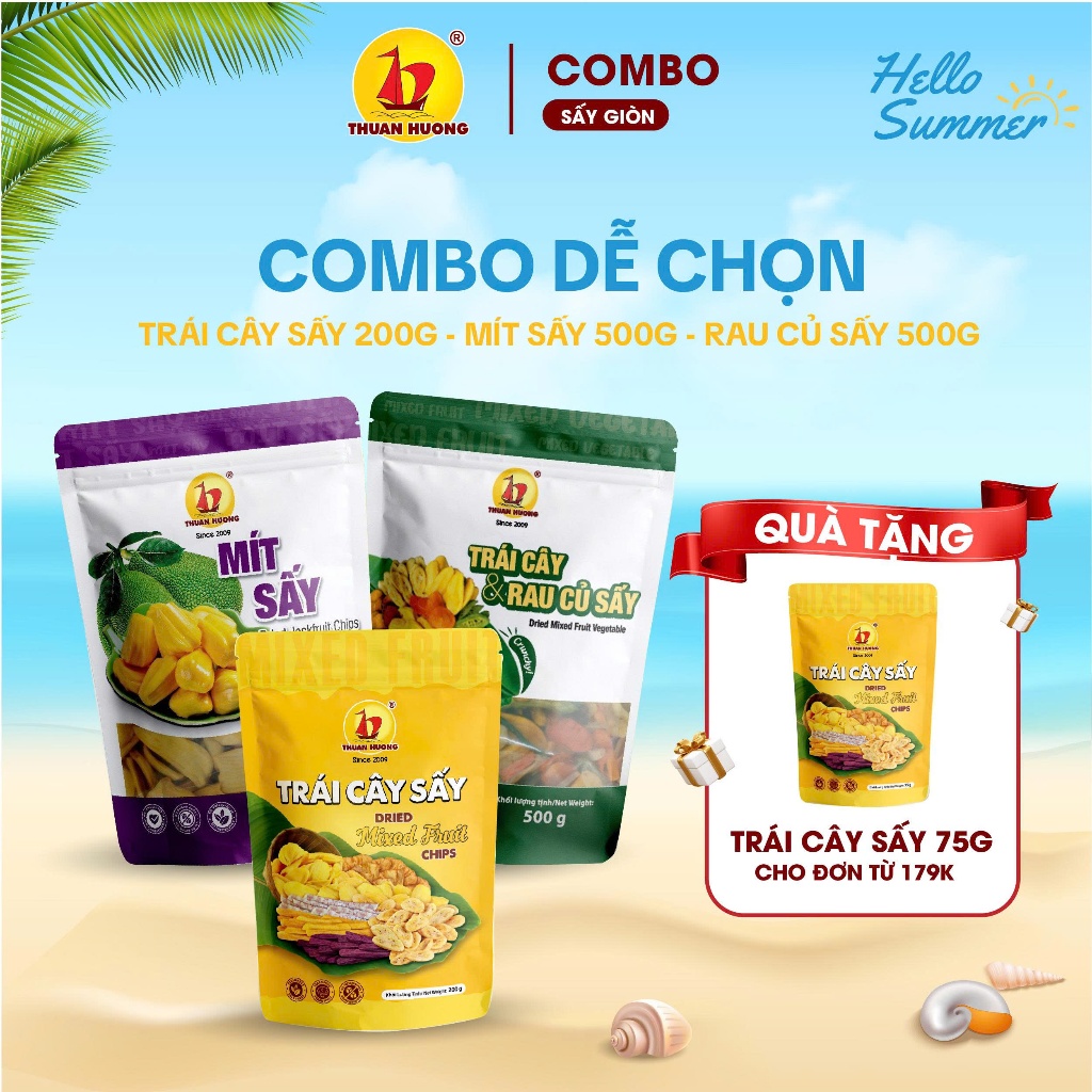 Combo Mít Sấy 500g + Trái Cây Sấy 200g + Rau Củ Sấy 500g Thuận Hương - Ăn vặt hàng chuẩn xuất khẩu