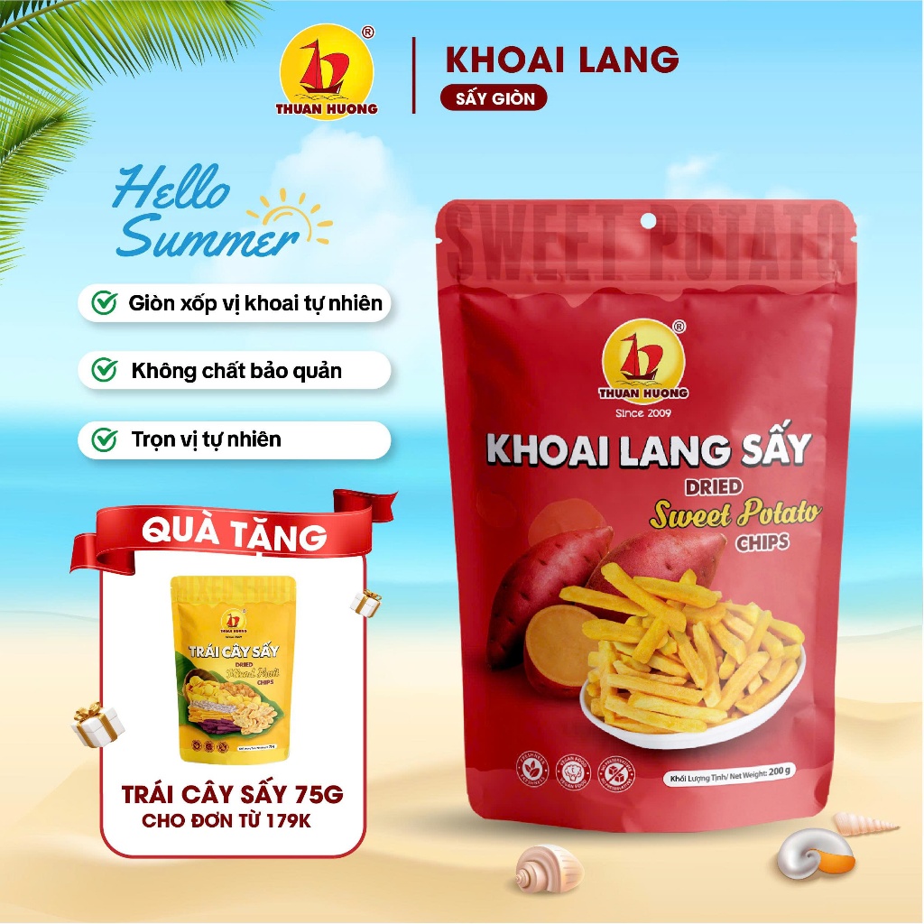 Khoai Lang Sấy Giòn Thuận Hương 200g - Khoai sấy thơm bùi - Trái cây sấy - Ăn vặt