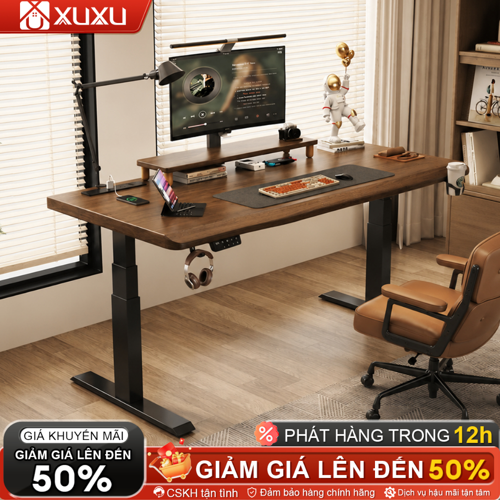 Bàn làm việc thông minh nâng hạ đứng ngồi điện kô tiếng ồn chống va chạm dùng tại nhà và văn phòng