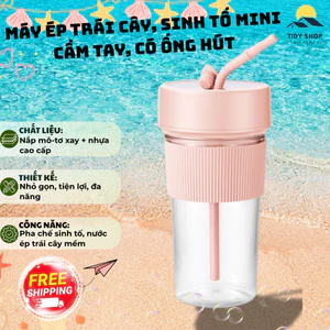Máy Ép Trái Cây Cầm Tay, TIDY SHOP, Bình Xay Sinh Tố Mini Bằng Tay Có Ống Hút Tiện Lợi