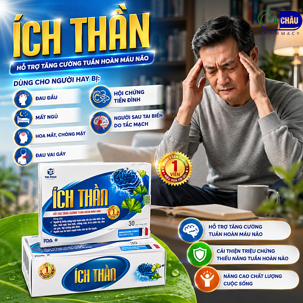 (1 Viên Mỗi Ngày) Ích Thần - Tăng Cường Lưu Thông Máu Não, Giúp Giảm Đau Đầu, Mất Ngủ, Tiền Đình, Phòng Ngừa Tai Biến