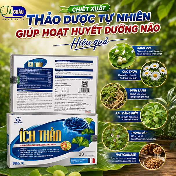 (1 Viên Mỗi Ngày) Ích Thần - Tăng Cường Lưu Thông Máu Não, Giúp Giảm Đau Đầu, Mất Ngủ, Tiền Đình, Phòng Ngừa Tai Biến
