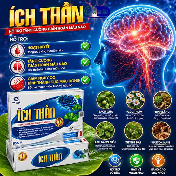 (1 Viên Mỗi Ngày) Ích Thần - Tăng Cường Lưu Thông Máu Não, Giúp Giảm Đau Đầu, Mất Ngủ, Tiền Đình, Phòng Ngừa Tai Biến