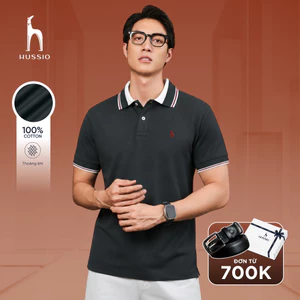 Áo Polo nam cao cấp NERO logo thêu, vải cotton thoáng mát, phối viền cổ sang trọng - HUSSIO