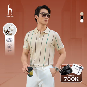 Áo POLO nam kẻ sọc MAJESTY vải Cotton Pique thoáng khí, mềm mại, bền màu, che khuyết điểm - HUSSIO