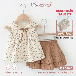 Set Bộ Bé Gái Hàn Quốc Babydoll + Chân Váy Hai Tầng Hè 2026 Hoạ Tiết Hoa Dễ Thương