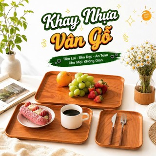 Khay nhựa giả vân gỗ chữ nhật decor quán, khay úp cốc vân gỗ trang trí, phù hợp quán Cafe HomieTech