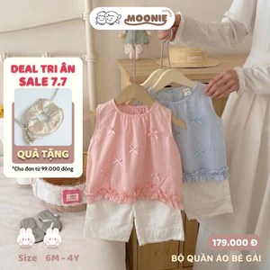 Set Bộ Áo Sát Nách Quần Ổng Rộng Bé Gái Đũi Xước Size 8-18 kg Cho Bé Gái Xinh Xắn