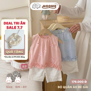 Set Bộ Áo Sát Nách Quần Ổng Rộng Bé Gái Đũi Xước Size 8-18 kg Cho Bé Gái Xinh Xắn