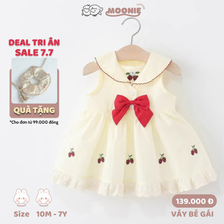 [MỞ BÁN] Váy Bé Gái Sát Nách Cherry Gắn Nơ Cho Bé Gái Đáng Yêu Size Từ 6 - 24kg