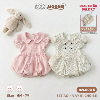 Set Áo Babydoll Cổ Sen Và Chân Váy Bí Chấm Bi Hồng Cao Cấp Xinh Xắn Đáng Yêu Dánh Cho Bé Gái 8-22Kg