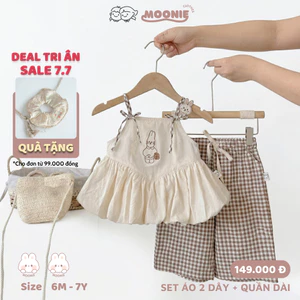 Set Bộ Áo 2 Dây Dáng Bí Kết Hợp Quần Xuông Xinh Xắn Bé Gái từ 8-26kg