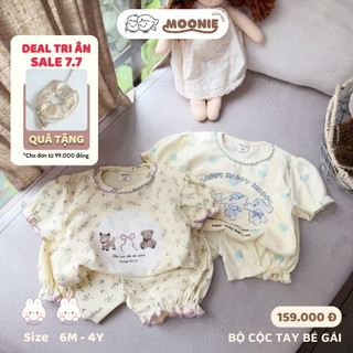 Bộ Quần Áo Ngắn Tay Bé Gái Bèo Nhún Chất Liệu Cotton Mềm Mại Size Từ 6 - 15 kg Cực Xinh Cho Bé Yêu