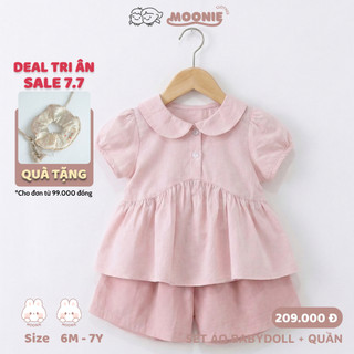 Set Bộ Áo Babydoll Cổ Sen Phối Quần Đùi Hồng Xinh Xắn Cho Bé Gái Đi Học Đi Chơi Size từ 8-24 kg