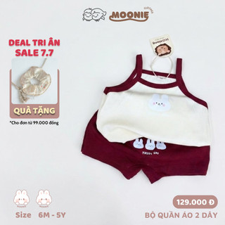 [6-16kg] Bộ 2 Dây In Hình Thỏ Dễ Thương Chất Cotton 4C Cho Bé Gái Mặc Nhà Mát Mẻ