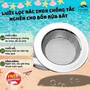 Lưới Lọc Rác Inox Cho Bồn Rửa Bát Cao Cấp, TIDY SHOP, Rổ Lọc Rác Chống Tắc Nghẽn, Dụng Cụ Lọc Rác Bồn Rửa Nhà Bếp