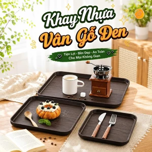 Khay nhựa vân gỗ màu tối decor phục vụ quán, nhà hàng, khách sạn, coffee HomieTech
