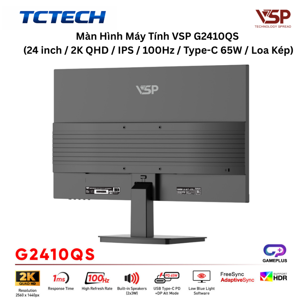 Màn hình 24in 2K VSP G2410QS/G2410Q1  IPS 100Hz Type-C (sạc ngược 65W) có loa BH 36T | BigBuy360 - bigbuy360.vn