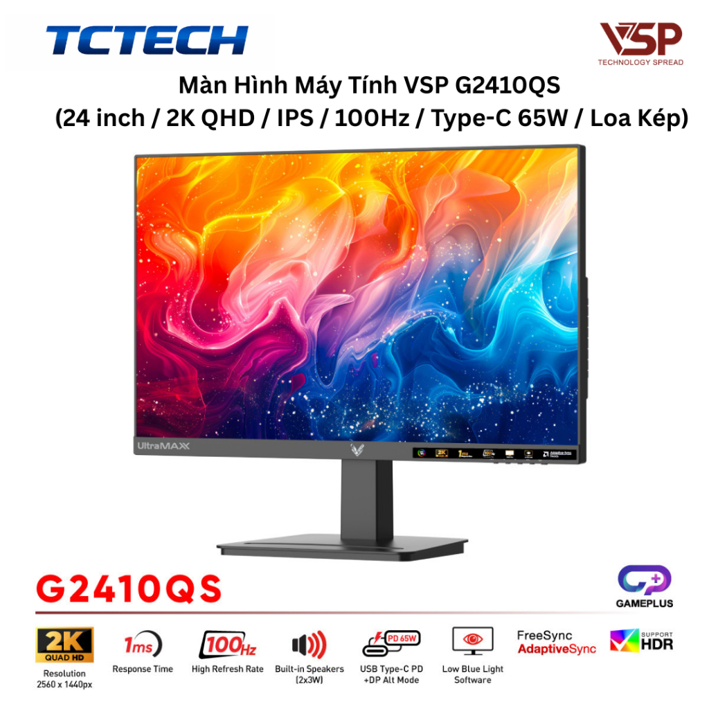 Màn hình 24in 2K VSP G2410QS/G2410Q1  IPS 100Hz Type-C (sạc ngược 65W) có loa BH 36T | BigBuy360 - bigbuy360.vn