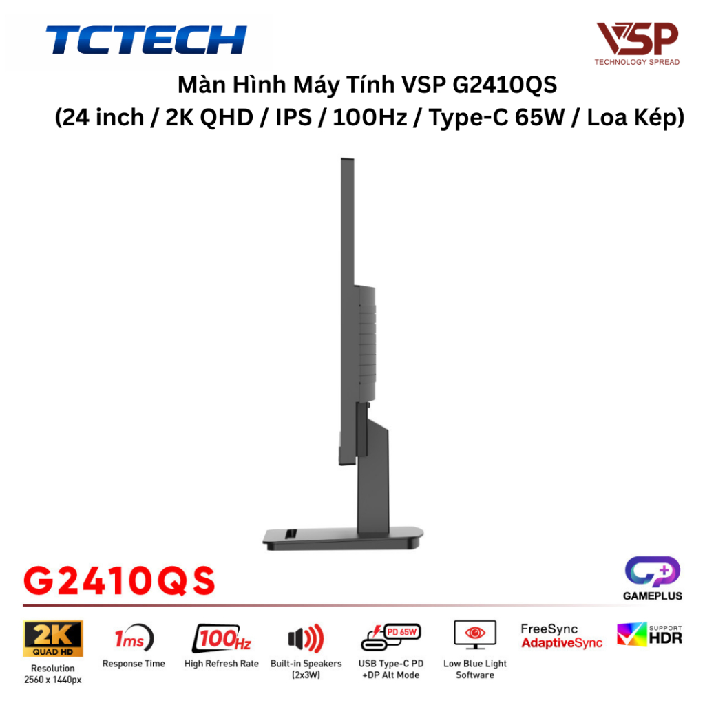 Màn hình 24in 2K VSP G2410QS/G2410Q1  IPS 100Hz Type-C (sạc ngược 65W) có loa BH 36T | BigBuy360 - bigbuy360.vn